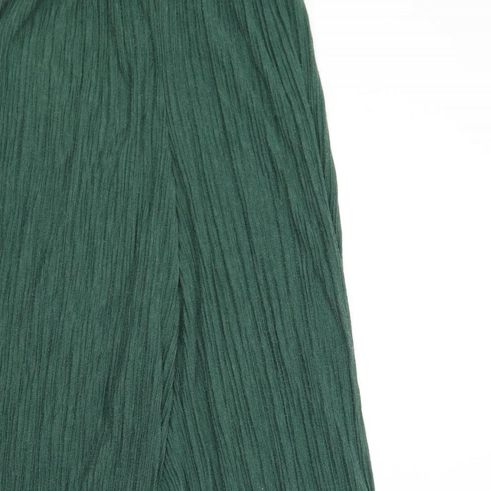 Zara Womens Green Polyester Trousers Size S L31 in Regular - Crinkle Look
