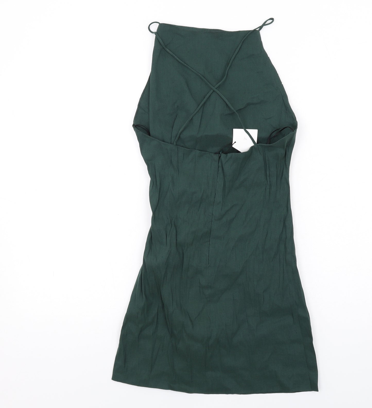 Zara Womens Green Linen Mini Size M Square Neck Zip