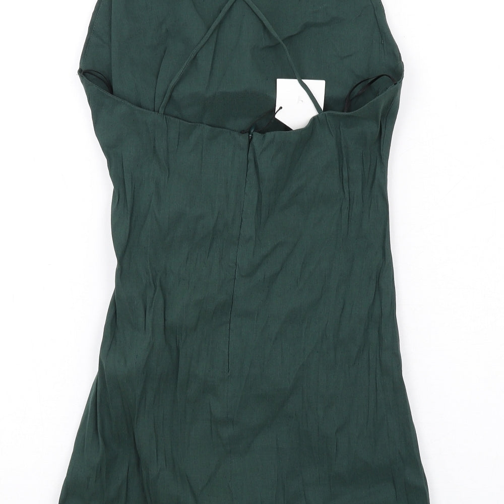 Zara Womens Green Linen Mini Size M Square Neck Zip
