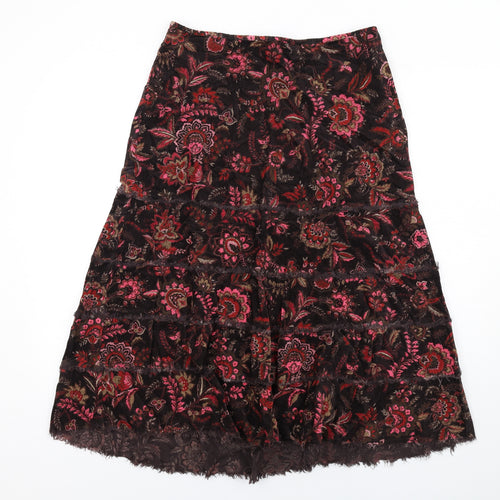 Per Una Womens Black Floral Cotton Peasant Skirt Size 12 Zip