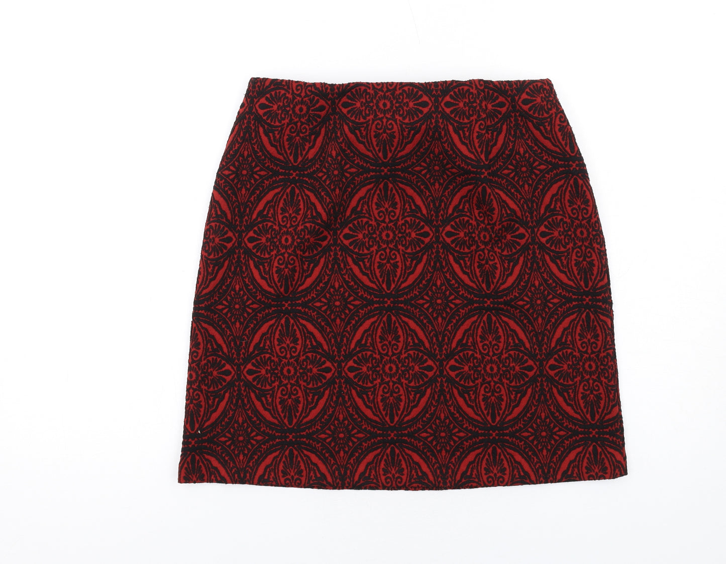 Marks and Spencer Womens Red Geometric Polyester A-Line Skirt Size 10