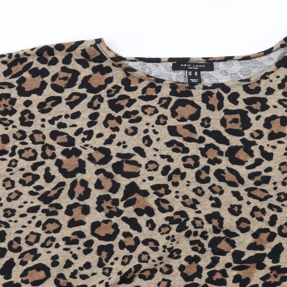 New Look Womens Brown Round Neck Animal Print Polyester Pullover Jumper Size 22 - Leopard Print
