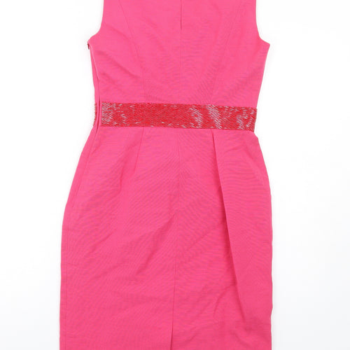 L.K. Bennett Womens Pink Cotton Pencil Dress Size 8 Boat Neck Zip - Embellished