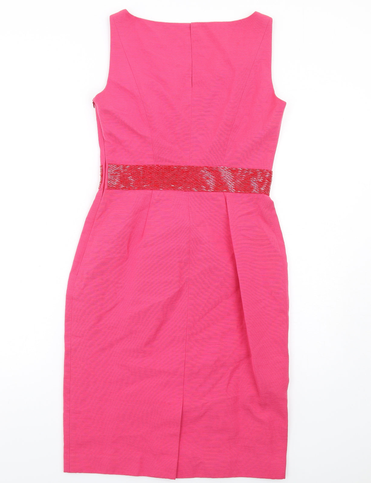 L.K. Bennett Womens Pink Cotton Pencil Dress Size 8 Boat Neck Zip - Embellished