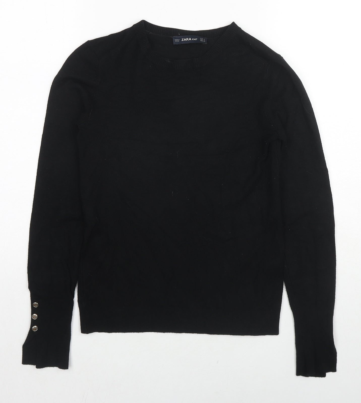 Zara Womens Black Round Neck Polyester Pullover Jumper Size S