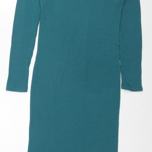 New Look Womens Blue Polyester Jumper Dress Size 12 V-Neck Pullover