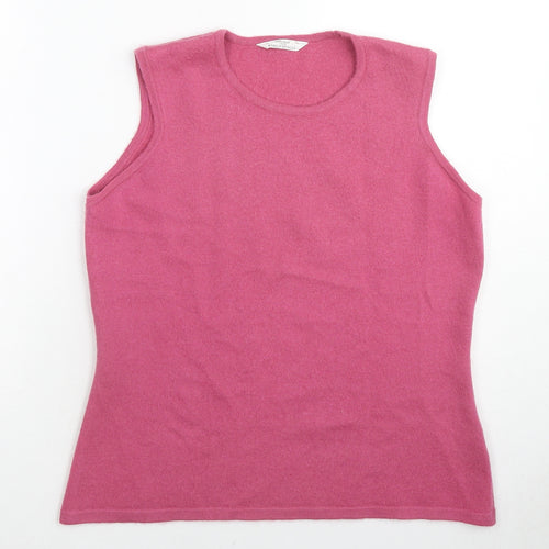 St Michael Womens Pink Round Neck Wool Vest Jumper Size 16