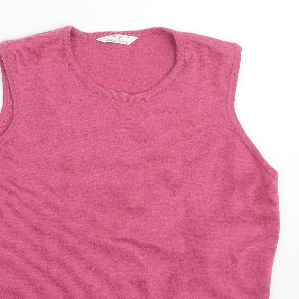 St Michael Womens Pink Round Neck Wool Vest Jumper Size 16