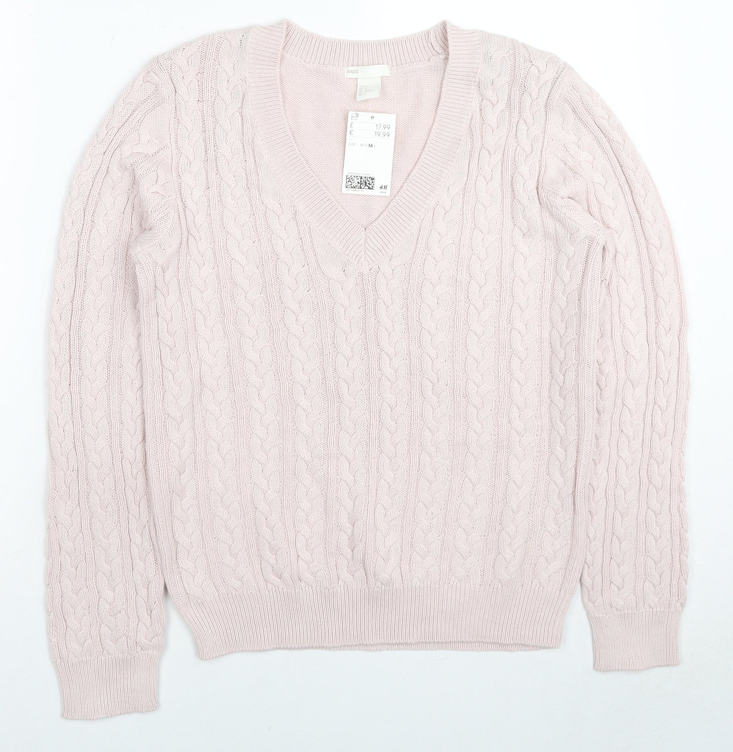 H&M Womens Pink V-Neck Acrylic Pullover Jumper Size M