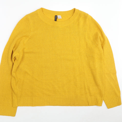 Divided by H&M Womens Yellow Round Neck Acrylic Pullover Jumper Size XL
