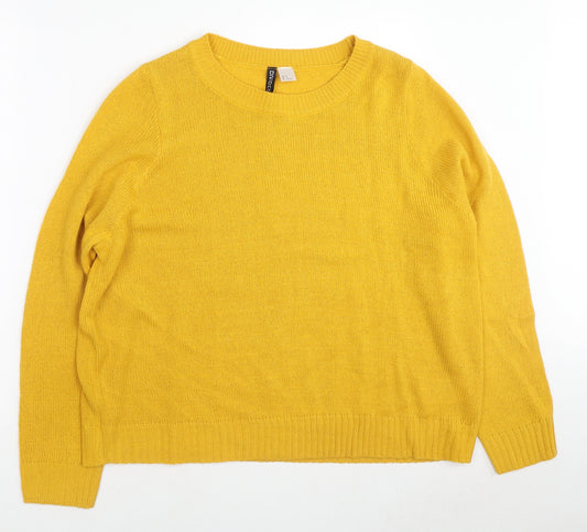 Divided by H&M Womens Yellow Round Neck Acrylic Pullover Jumper Size XL