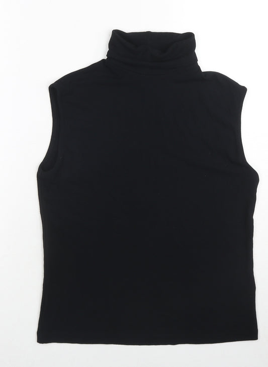 Marks and Spencer Womens Black Viscose Basic Blouse Size 14 Roll Neck