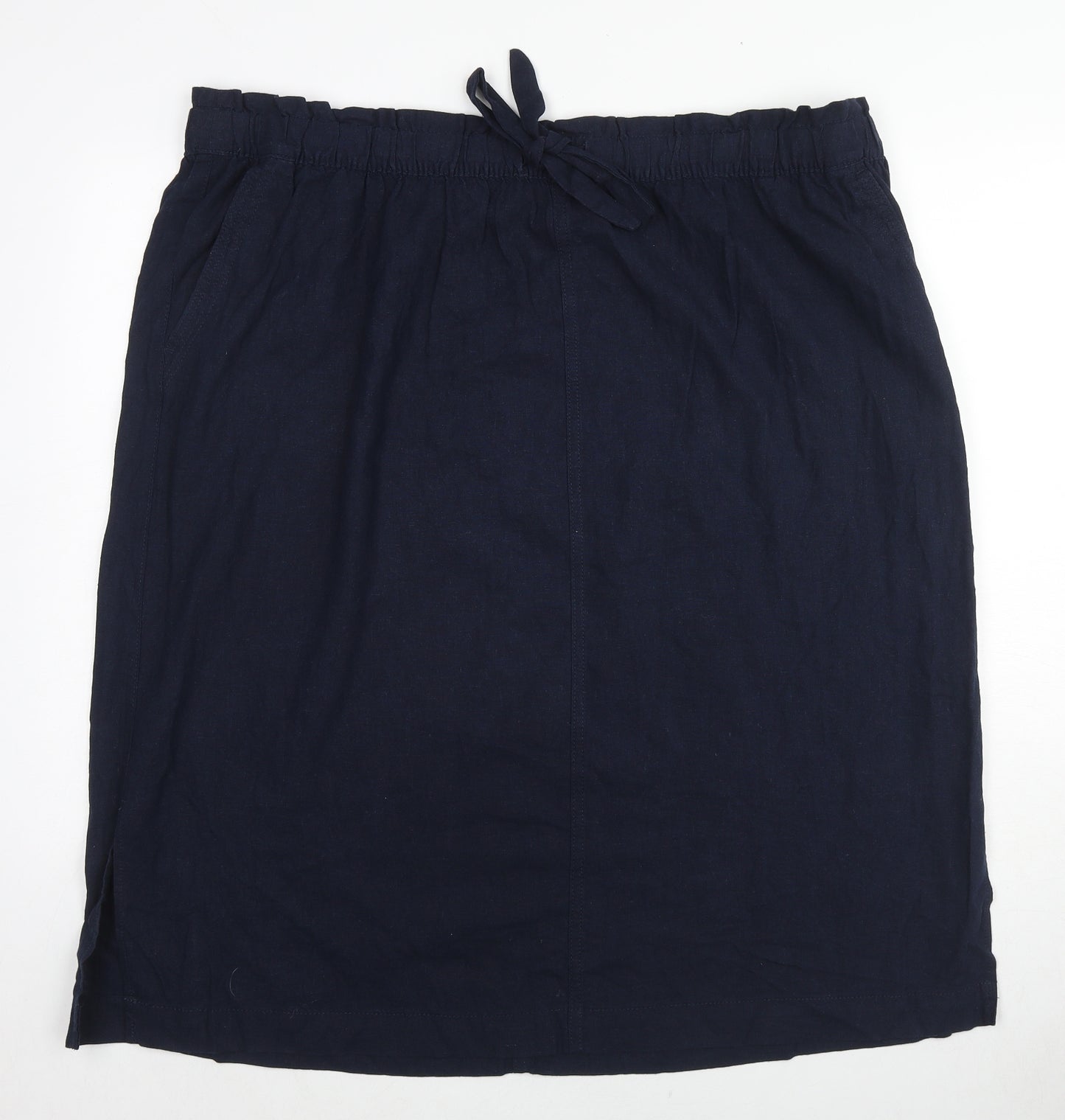 Marks and Spencer Womens Blue Linen A-Line Skirt Size 24 Drawstring