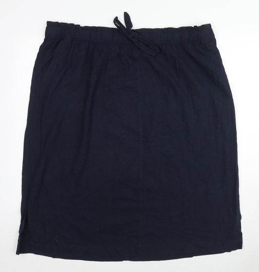 Marks and Spencer Womens Blue Linen A-Line Skirt Size 24 Drawstring