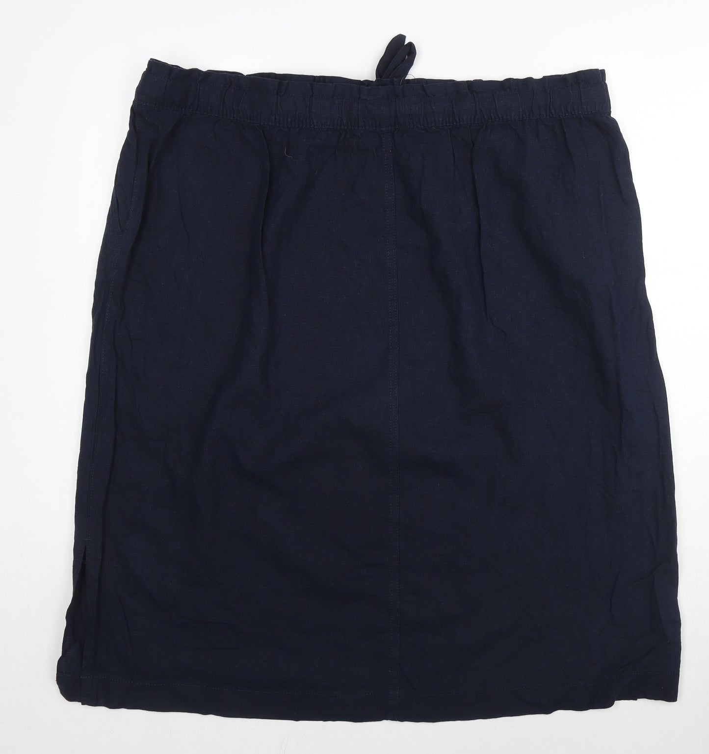 Marks and Spencer Womens Blue Linen A-Line Skirt Size 24 Drawstring