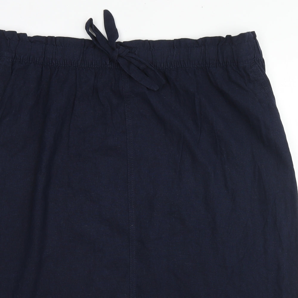 Marks and Spencer Womens Blue Linen A-Line Skirt Size 24 Drawstring