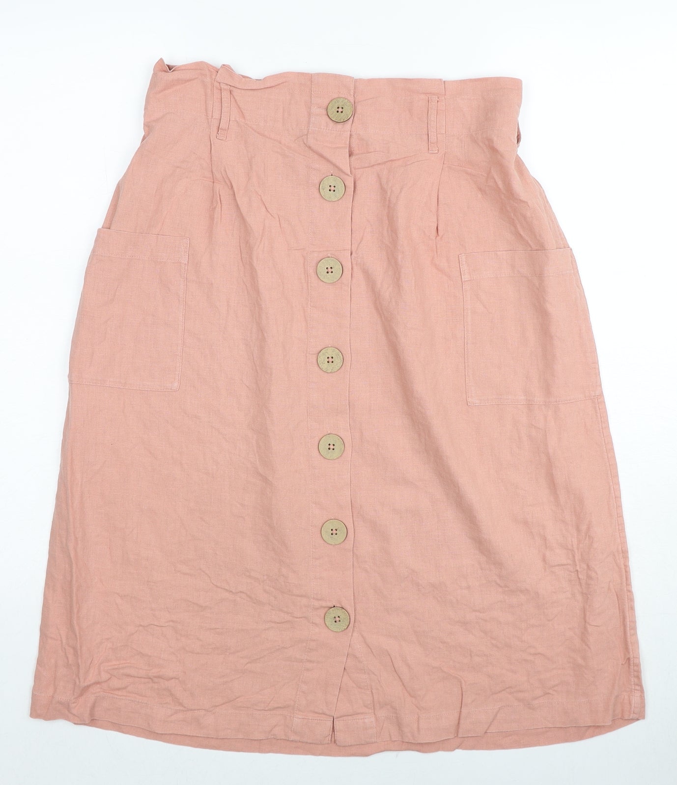 Fat Face Womens Pink Linen A-Line Skirt Size 10 Button