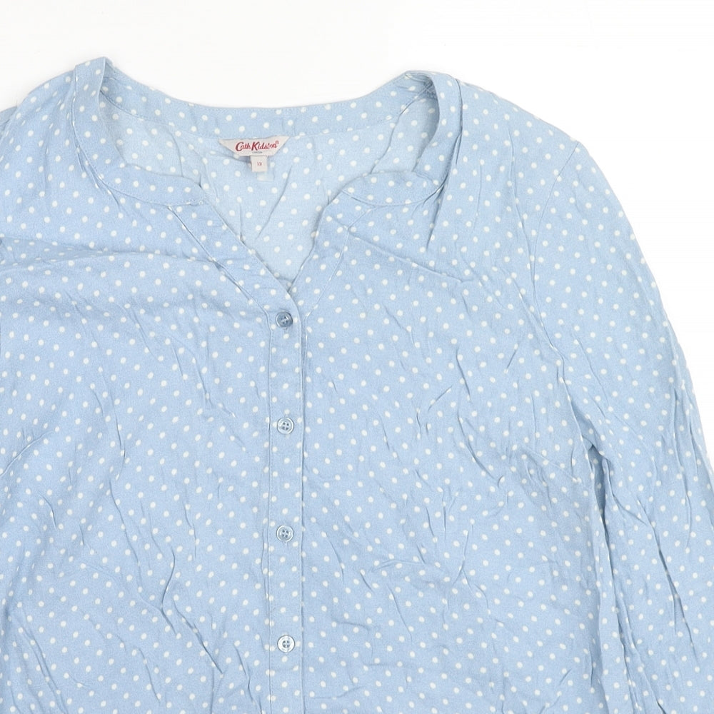 Cath Kidston Womens Blue Polka Dot Viscose Basic Button-Up Size 12 V-Neck