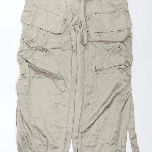 Zara Womens Beige Viscose Cargo Trousers Size S Regular Zip