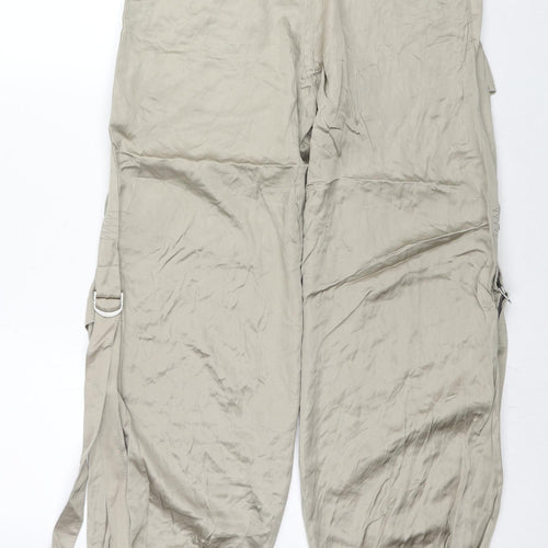 Zara Womens Beige Viscose Cargo Trousers Size S Regular Zip