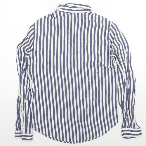Zara Womens Blue Striped Cotton Basic Button-Up Size M Collared