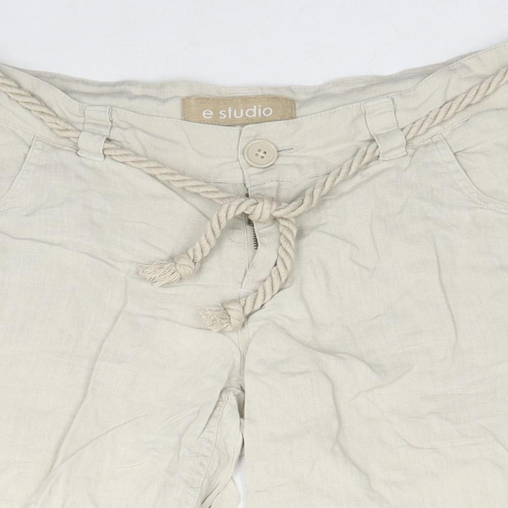 E Studio Womens Beige Linen Cargo Shorts Size 6 L10 in Regular Zip