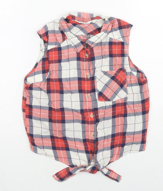 H&M Womens Red Plaid Cotton Basic Button-Up Size 10 Collared - Knot Front