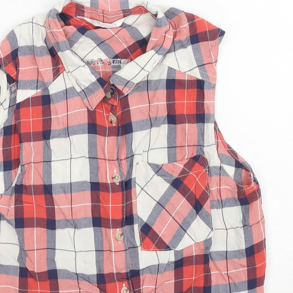 H&M Womens Red Plaid Cotton Basic Button-Up Size 10 Collared - Knot Front