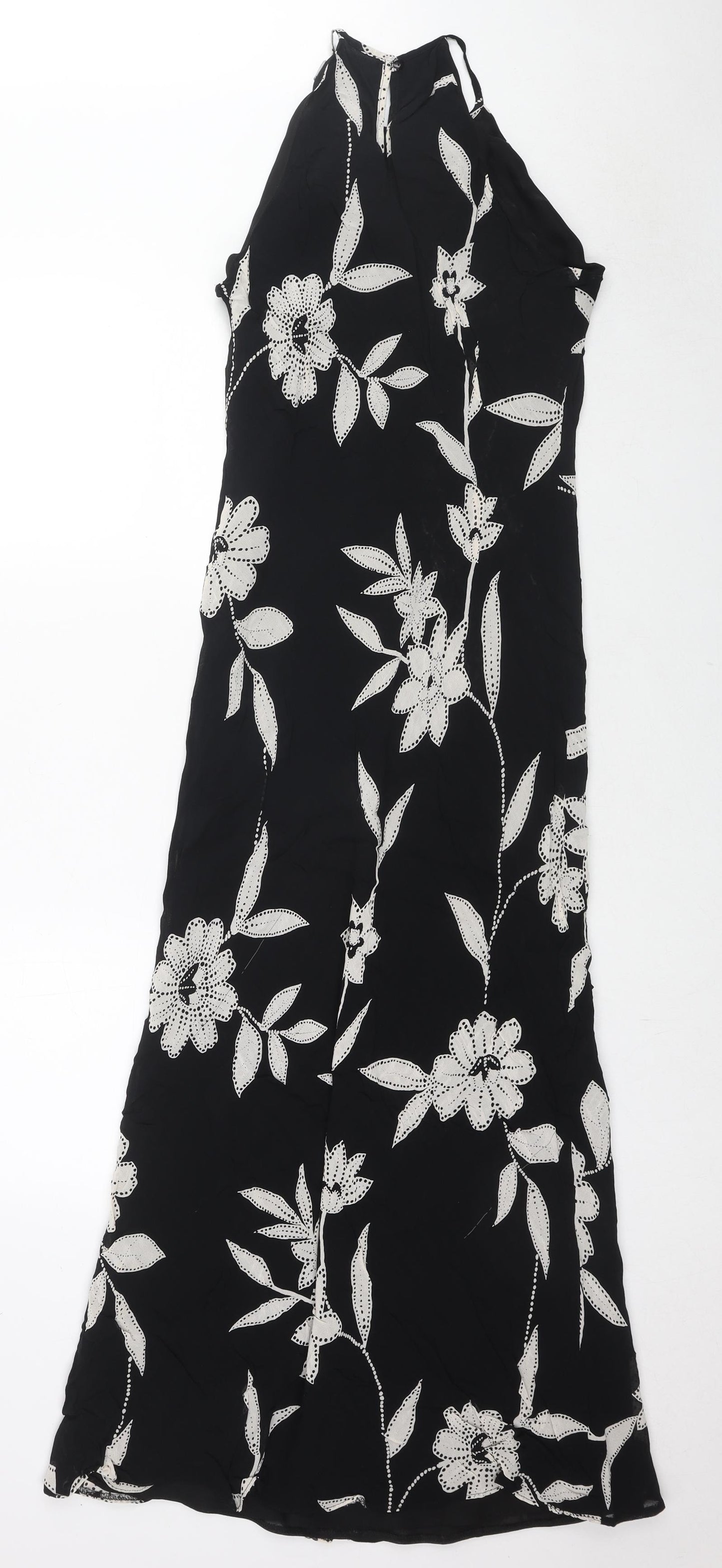 Wallis Womens Black Floral Viscose Maxi Size 12 Round Neck Zip
