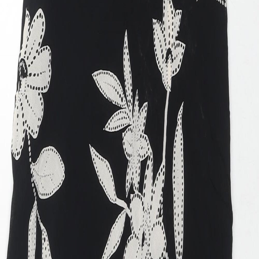 Wallis Womens Black Floral Viscose Maxi Size 12 Round Neck Zip