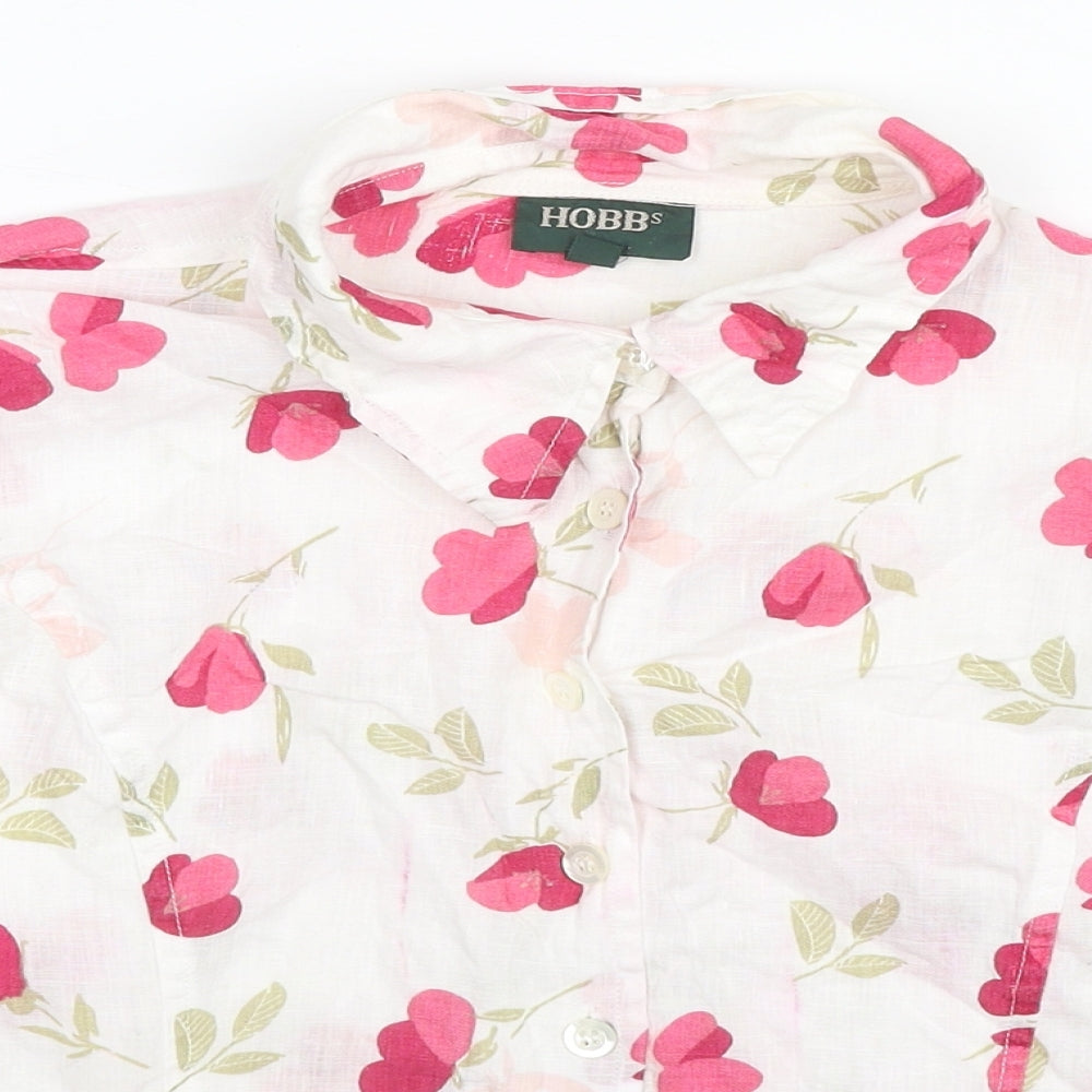 Hobbs Womens Multicoloured Floral Linen Basic Button-Up Size 12 Collared