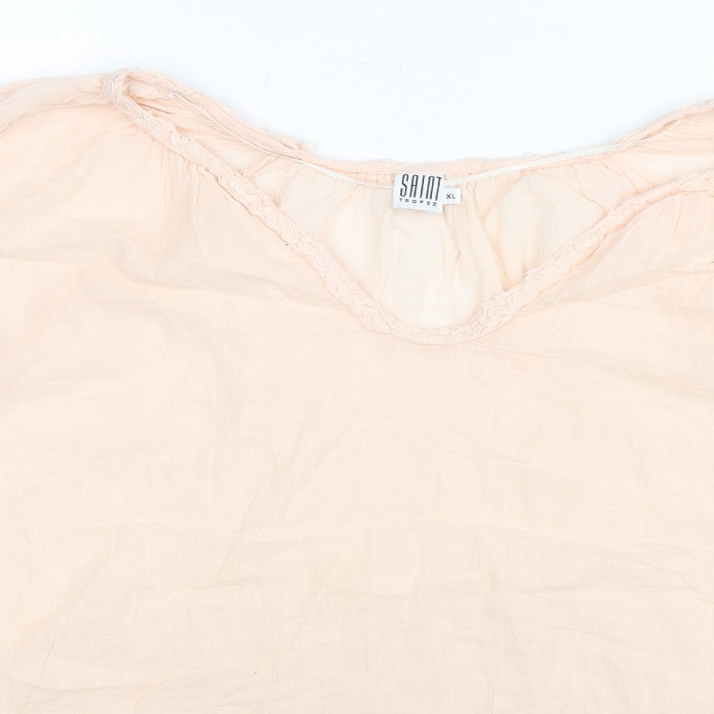 Saint Tropez Clothing Womens Beige Polyester Basic Blouse Size XL V-Neck