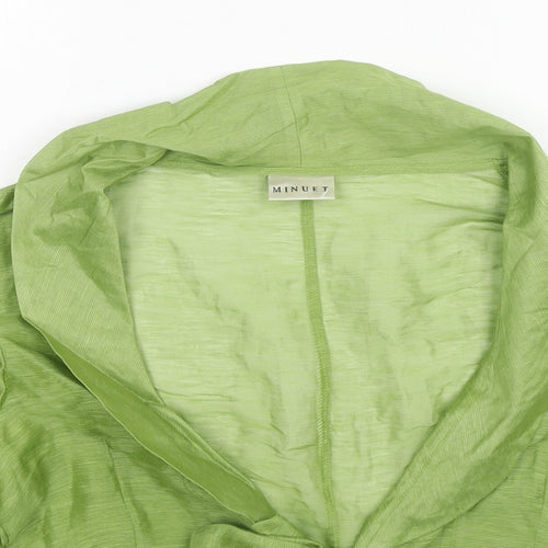 Minuet Womens Green Linen Basic Blouse Size 14 V-Neck