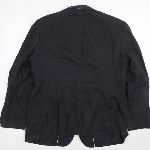 Marks and Spencer Mens Blue Check Linen Jacket Suit Jacket Size 46 Regular - 5 Button Sleeve