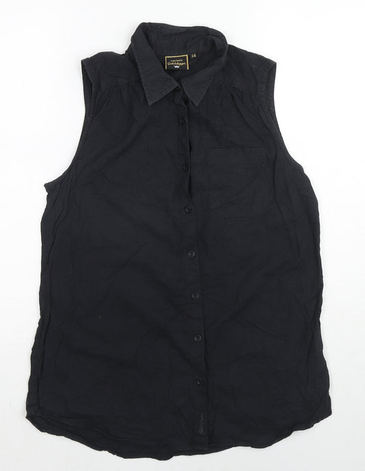 Golddigga Womens Black Cotton Basic Button-Up Size 12 Collared
