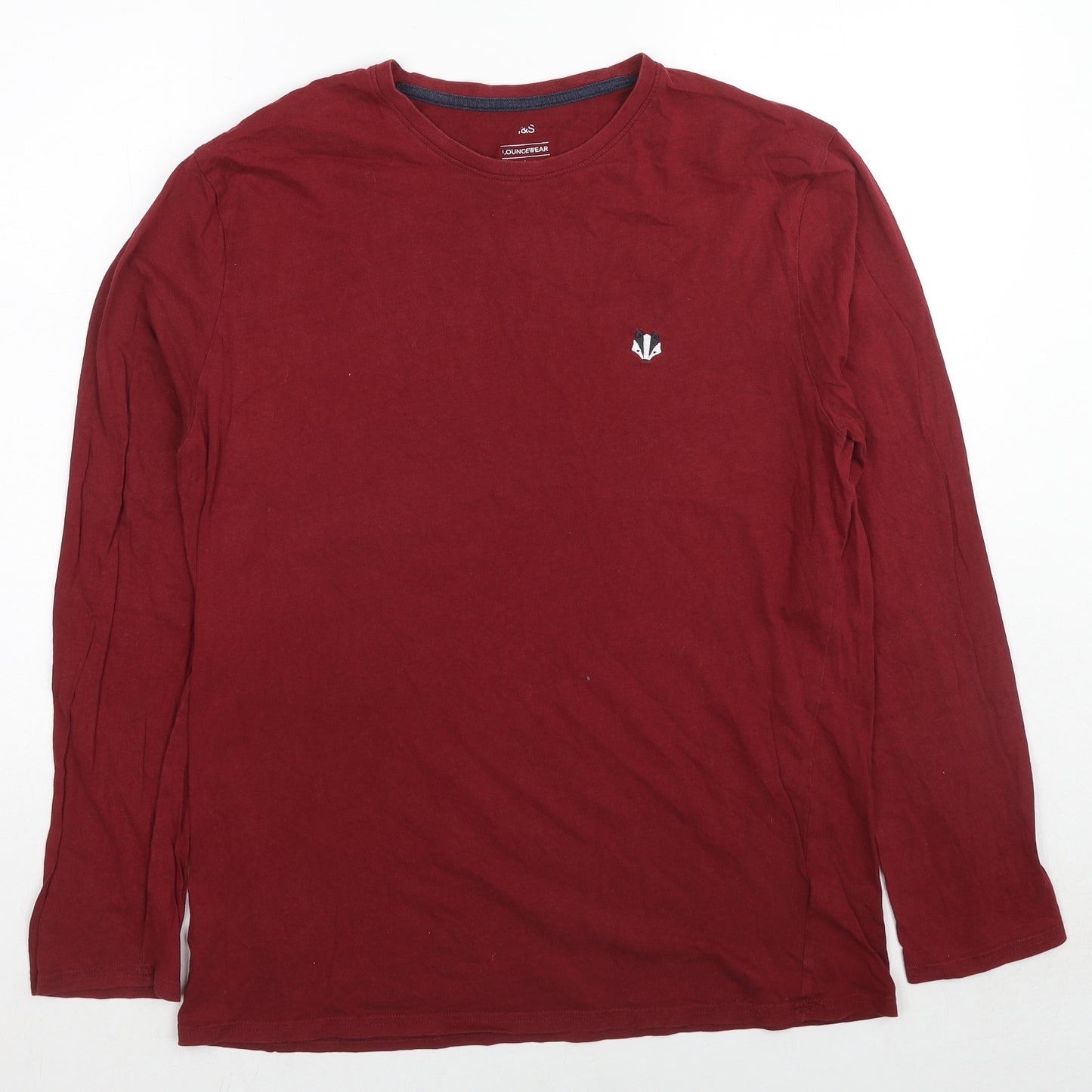 Marks and Spencer Mens Red Cotton T-Shirt Size L Crew Neck