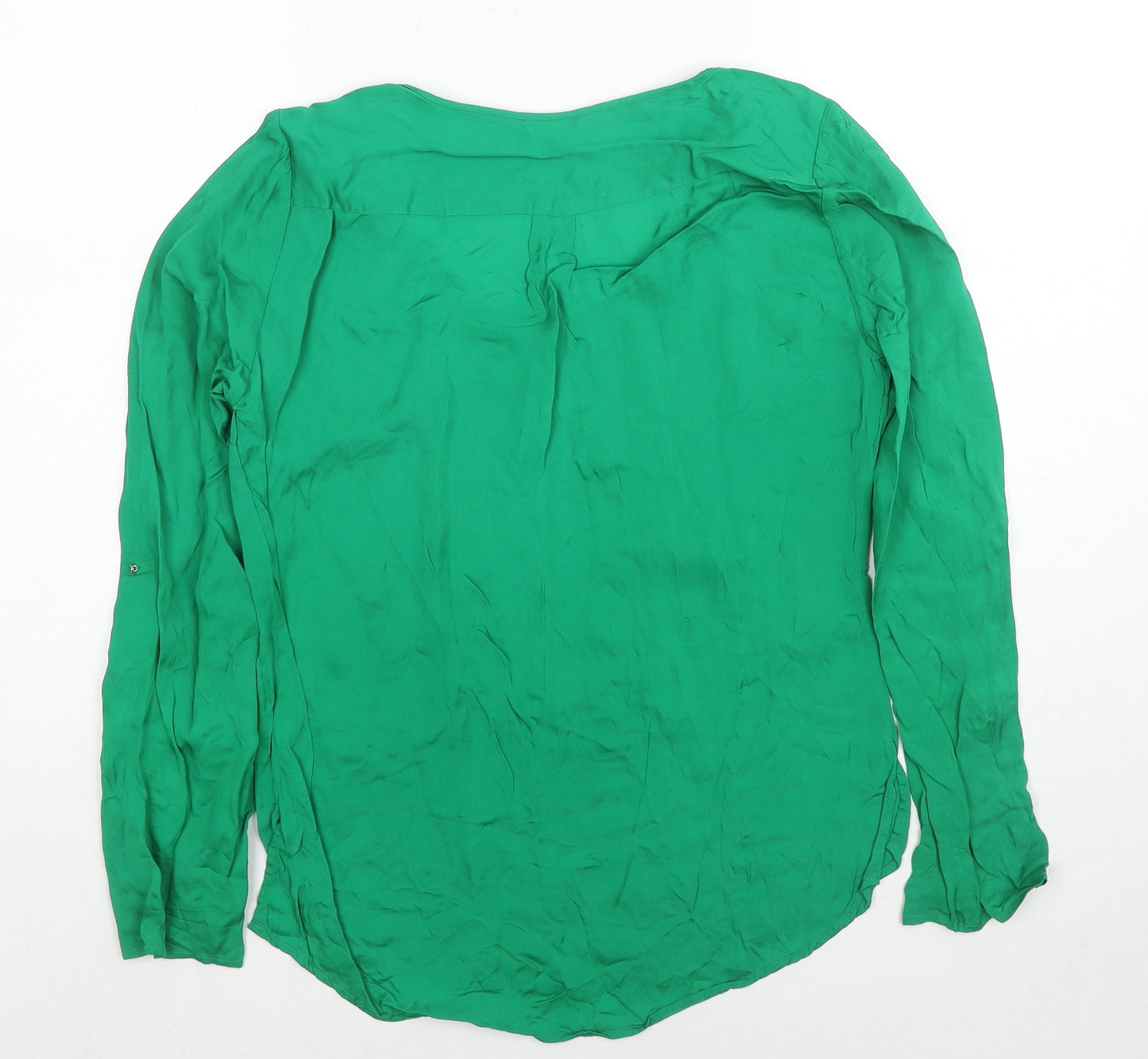 Massimo Dutti Womens Green Polyester Basic Blouse Size 10 Scoop Neck