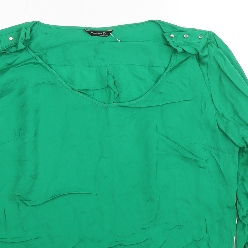 Massimo Dutti Womens Green Polyester Basic Blouse Size 10 Scoop Neck