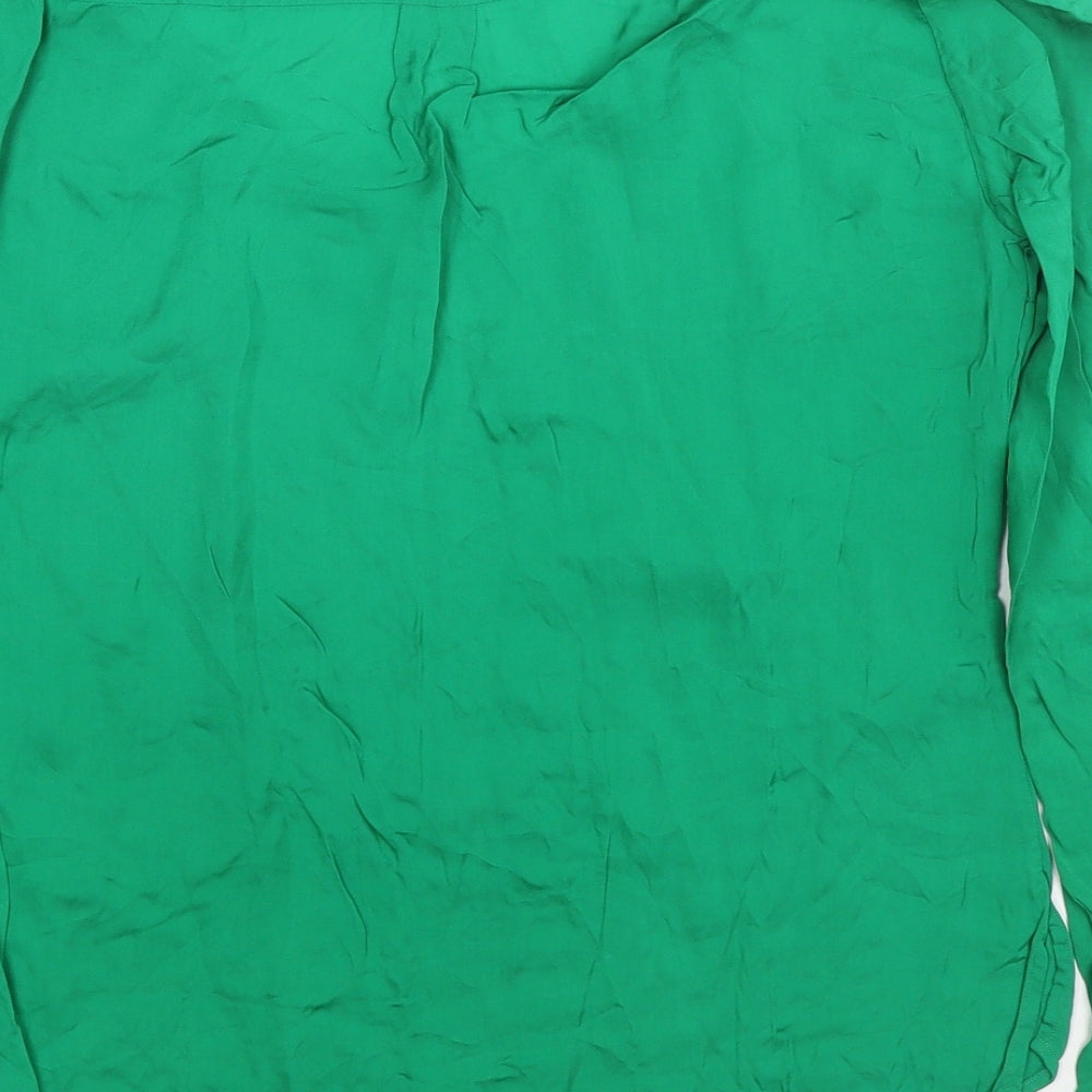 Massimo Dutti Womens Green Polyester Basic Blouse Size 10 Scoop Neck