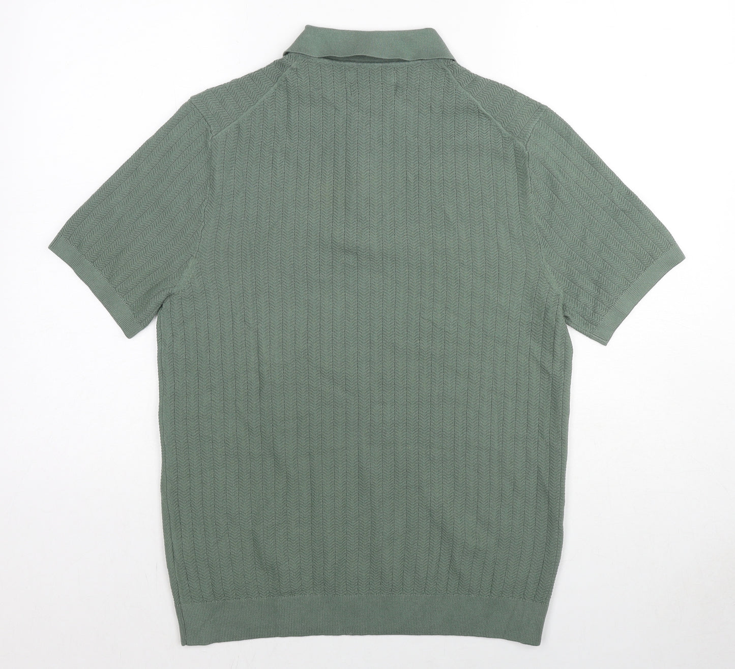 Marks and Spencer Mens Green Cotton Polo Size M Collared Pullover