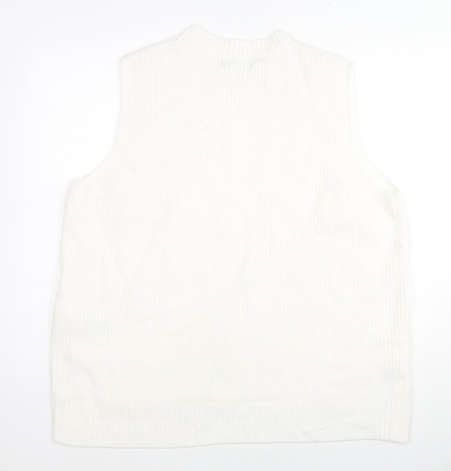 Marks and Spencer Womens White Round Neck Acrylic Vest Jumper Size L