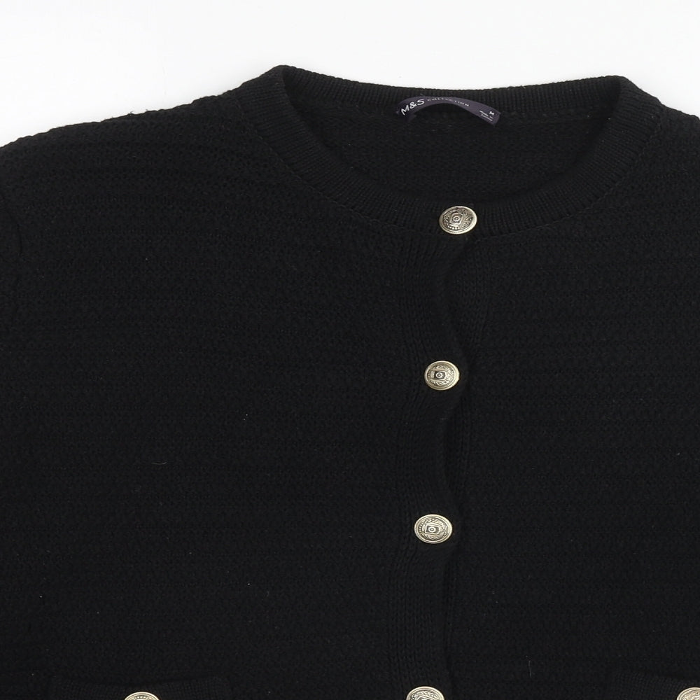Marks and Spencer Womens Black Round Neck Cotton Cardigan Jumper Size M