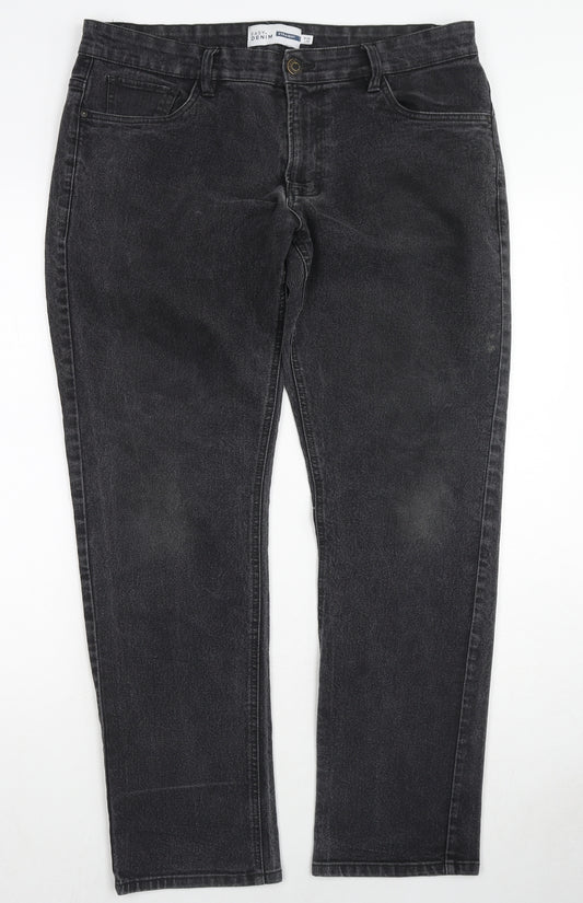 Matalan Mens Black Cotton Straight Jeans Size 36 in L32 in Regular Zip