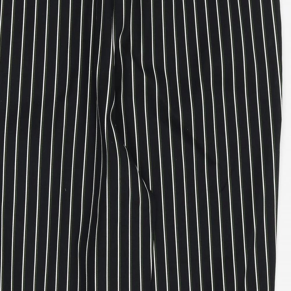 NEXT Womens Black Striped Cotton Cropped Trousers Size 12 L24 in Regular Zip