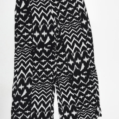 Marks and Spencer Womens Black Geometric Viscose Trousers Size 10 L28 in Regular