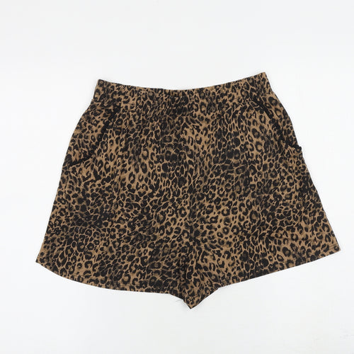 NEXT Womens Brown Animal Print Viscose Basic Shorts Size 10 L3 in Regular