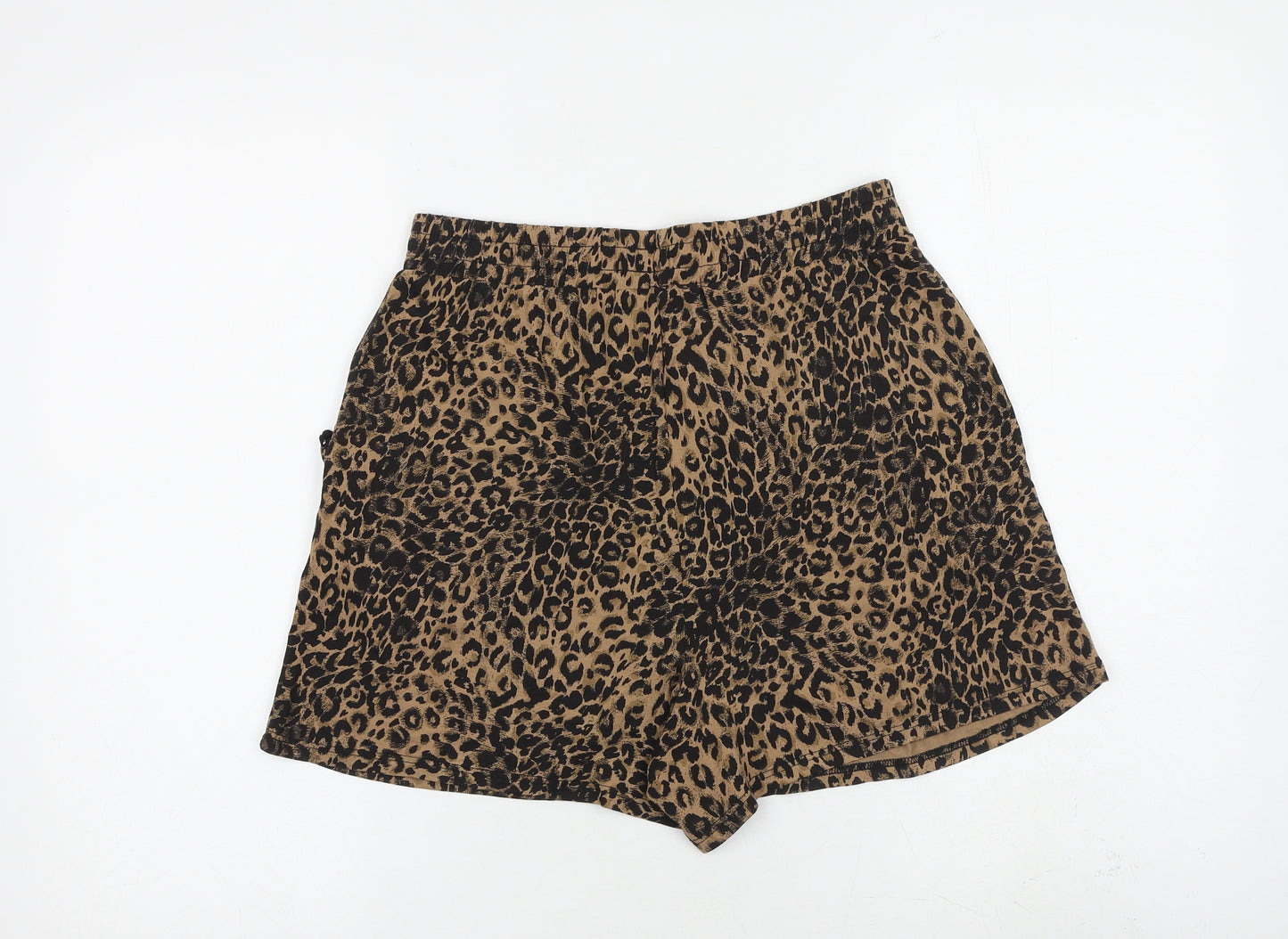 NEXT Womens Brown Animal Print Viscose Basic Shorts Size 10 L3 in Regular