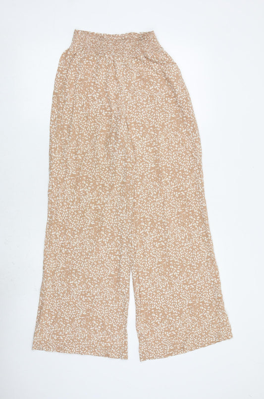 New Look Womens Beige Geometric Viscose Trousers Size 6 L28 in Regular - Waist 20
