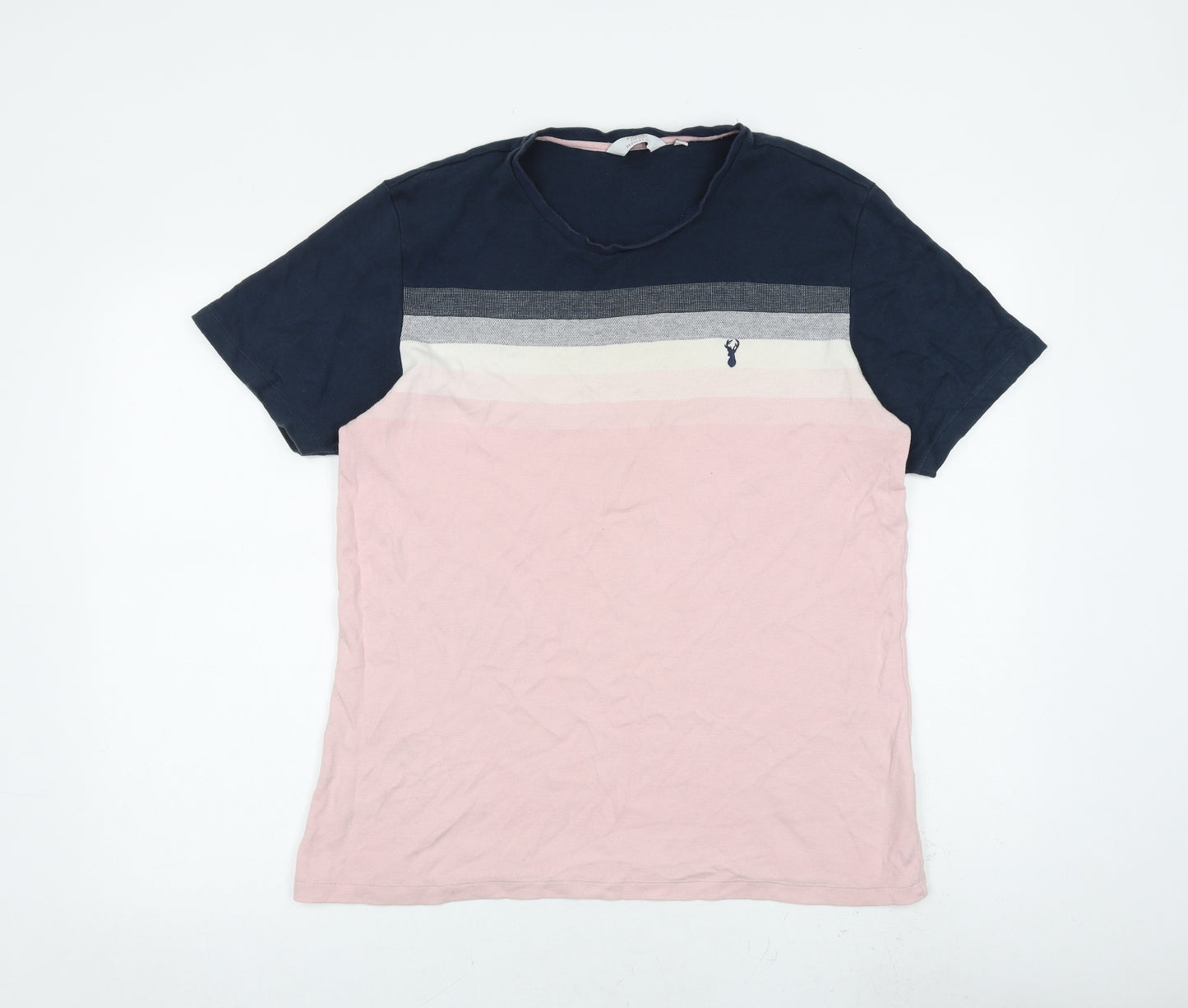 NEXT Mens Pink Colourblock Cotton T-Shirt Size L Crew Neck