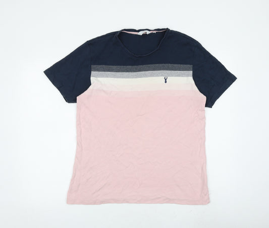 NEXT Mens Pink Colourblock Cotton T-Shirt Size L Crew Neck